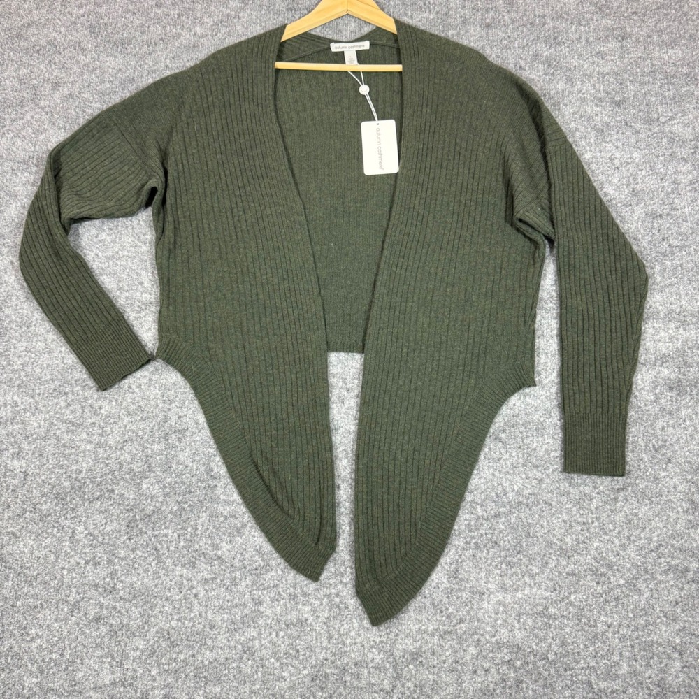 Autumn Cashmere Tie Front Rib Cardigan Womens L Moss Green 100% Cashmere NWT